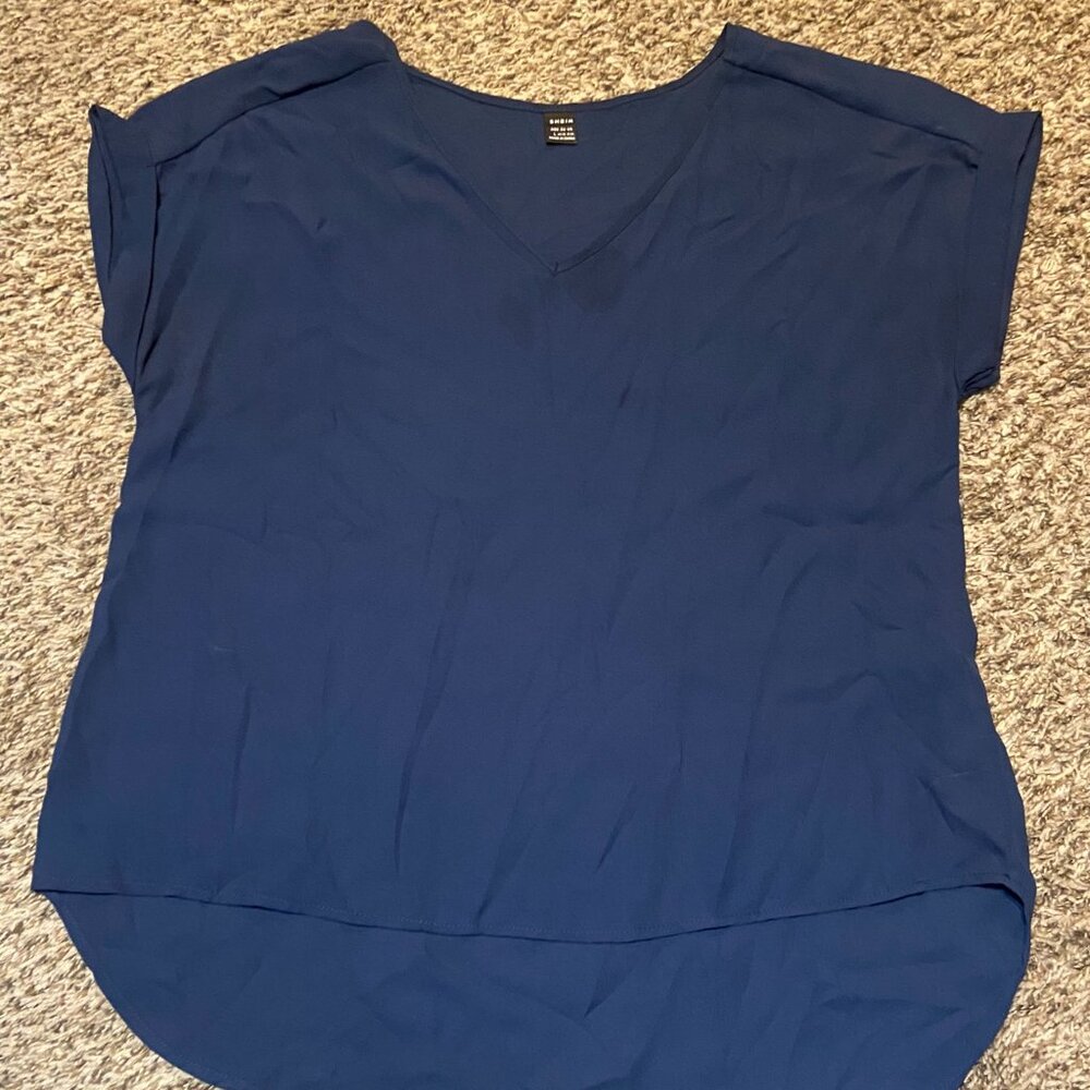 Navy Blue V-Neck Blouse